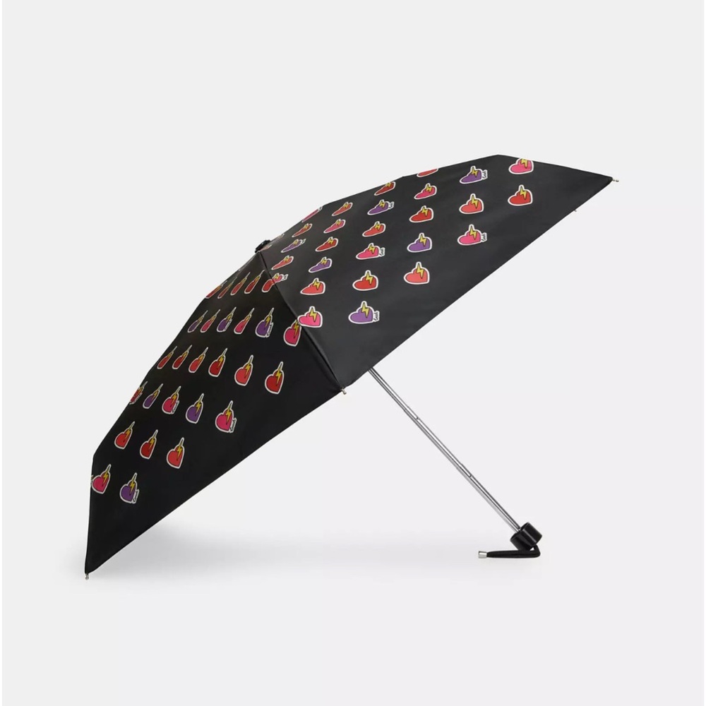 New! Coach Mini Umbrella In Heart Print